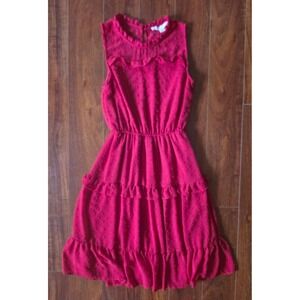 Monteau Los Angeles Womens Small Magenta Pink Swiss Dot Tiered Ruffle Dress